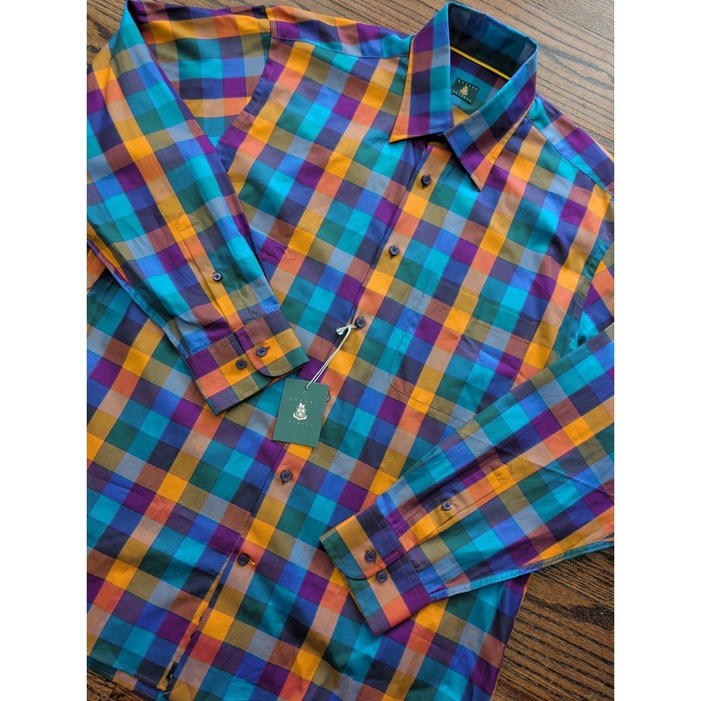 NWT Robert Talbott Colorful Checkered Shirt Long Sleeve Button Down Preppy Sz L